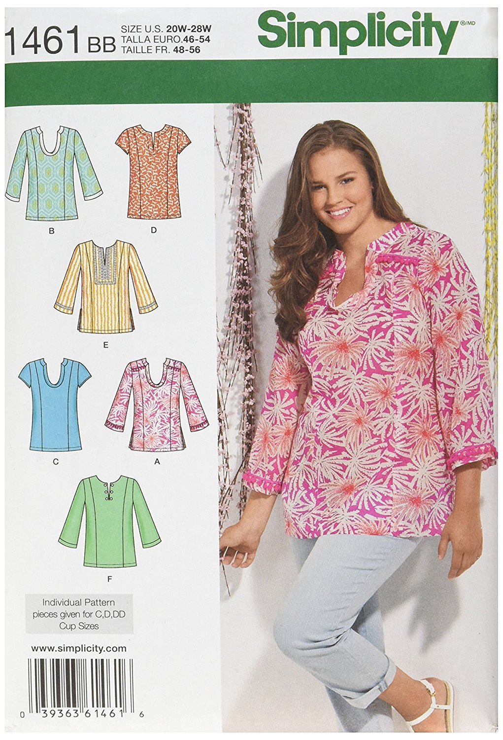 Simplicity 1461 Size BB Misses and Plus Tunic with Neckline and Sleeve Variations Sewing Pattern, Multi-Colour, US1461BB