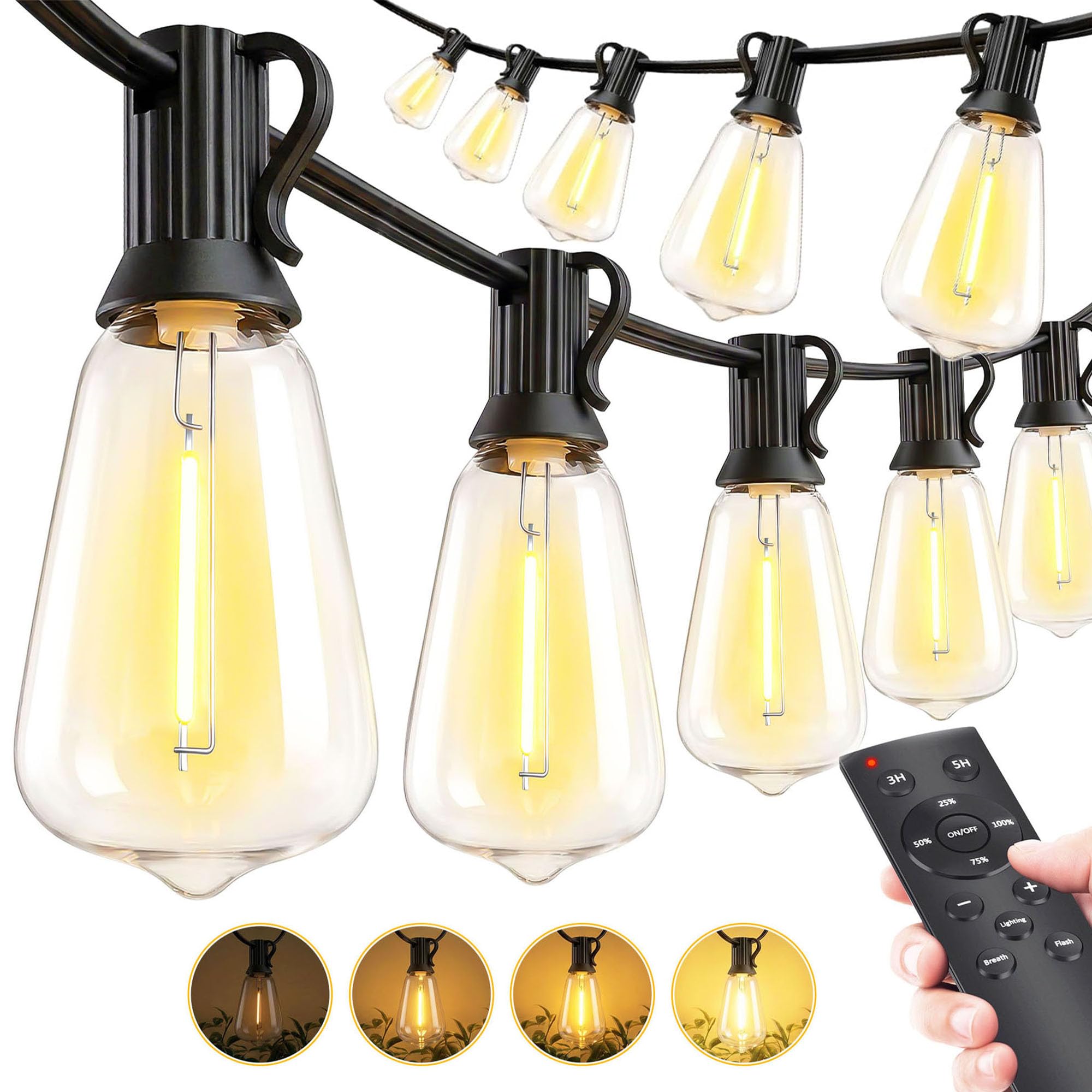 Photo 1 of MGVIH Outdoor String Led Patio Lights - 200Ft 60M Outside Waterproof Light with Remote Dimmable ST38 Shatterproof Bulb Hanging Outdoor Electric Lighting for Backyard Yard Gazebo Porch Party