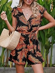 CUPSHE Women's Romper Tropical Flutter Sleeve Boho