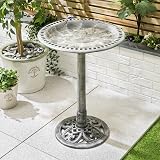 CHRISTOW Plastic Resin Bird Bath Round Pedestal Victorian Style Grey 60cm view 2
