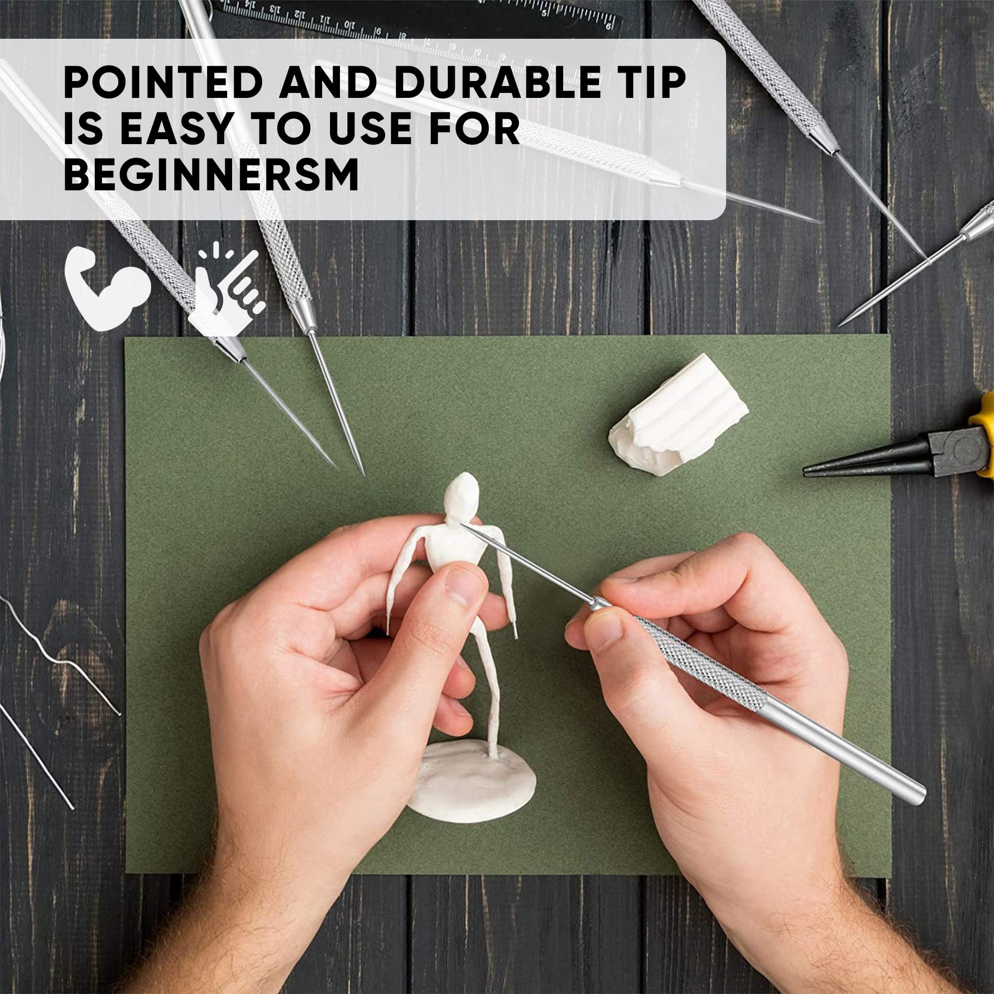 KETAR 4Pcs Pottery Needle Tool – 6.3 Inches Needle Tools for Clay, Durable Stainless Steel Tips, Non-Slip Grip & Protective Sleeve, Easy to Clean for Ceramics, Sculpting, DIY Craft & Detailed Carving