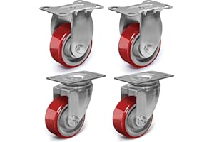 ZDNEY 3 Inch Heavy Duty Casters, Swivel Caster Wheels with Brake, Polyurethane on Steel Wheel- Casters Set of 4 with 1400 lb Capacity, Caster Wheels for Furniture Workbench Cart (2 Swivel & 2 Rigid)