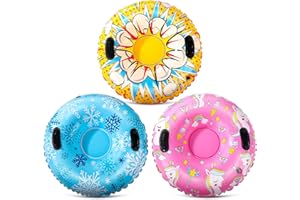 Fingertip WD 3 Pack Snow Tube, 36 Inch Inflatable Snow Sleds for Kids Adults, Thickened Heavy Duty with Handles Foldable for Christmas Boys Girls Kids Gifts Winter Outdoor Sports Snow Toys