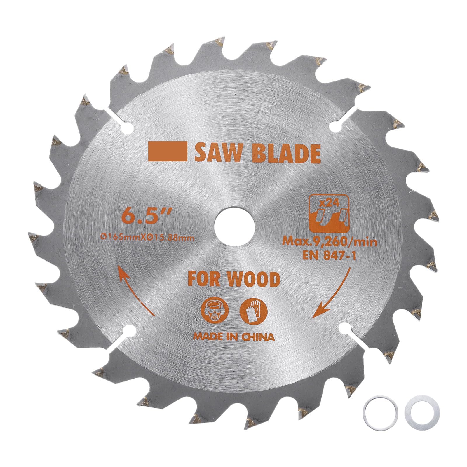 Kozelo Circular Saw Blade - [6-1/2-inch x 24 Teeth x 5/8-inch Arbor] Circular Cutting Blade with 5/8" to 3/8" Washer Adapter for Woodworking Plastic Use, 0.063-inch Kerf