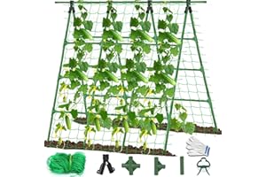 YEGHUJAR A-Frame Cucumber Trellis for Raised Bed - 63”H x 47”W, Heavy-Duty Detachable Garden Trellis with Netting & Clips, Support for Climbing Outdoor Cucumber, Tomatoes, Luffa, Bitter Melon, Vining Flowers