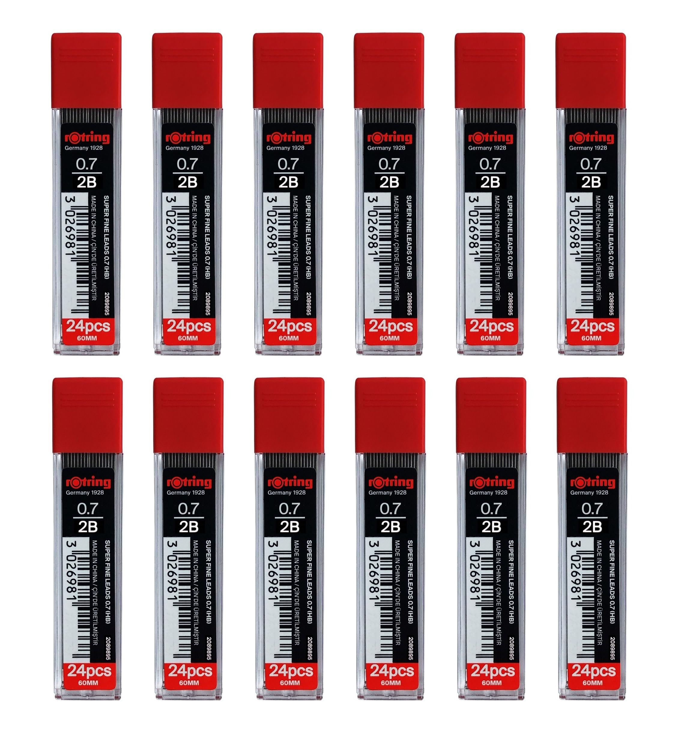 rOtring 0.7mm 2B Super Polymer Pencil Lead - 288 Leads - Box of 12 Tubes - Refills for Mechanical Pencils