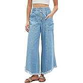 LifeShe Women's Baggy Wide Leg Jeans Elastic Waisted Cropped Denim Pants Loose Boyfriend Raw Hem Jeans