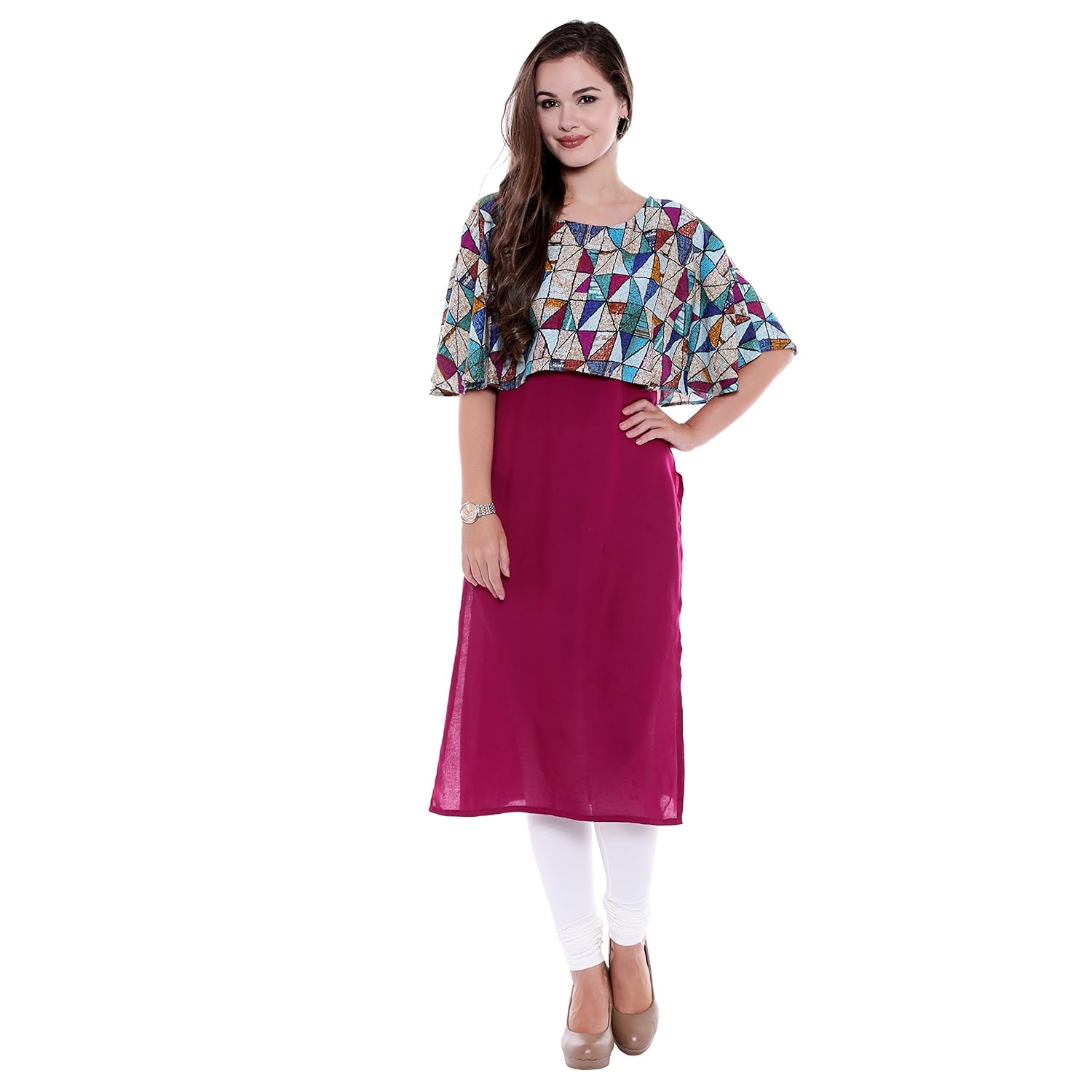 oomph! indo western rayon kurtis for women party wear - cape - purple