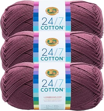 Lion Brand 24/7 Cotton Yarn Lilac Triple 3 Pack 185 yd 3.5 oz Each