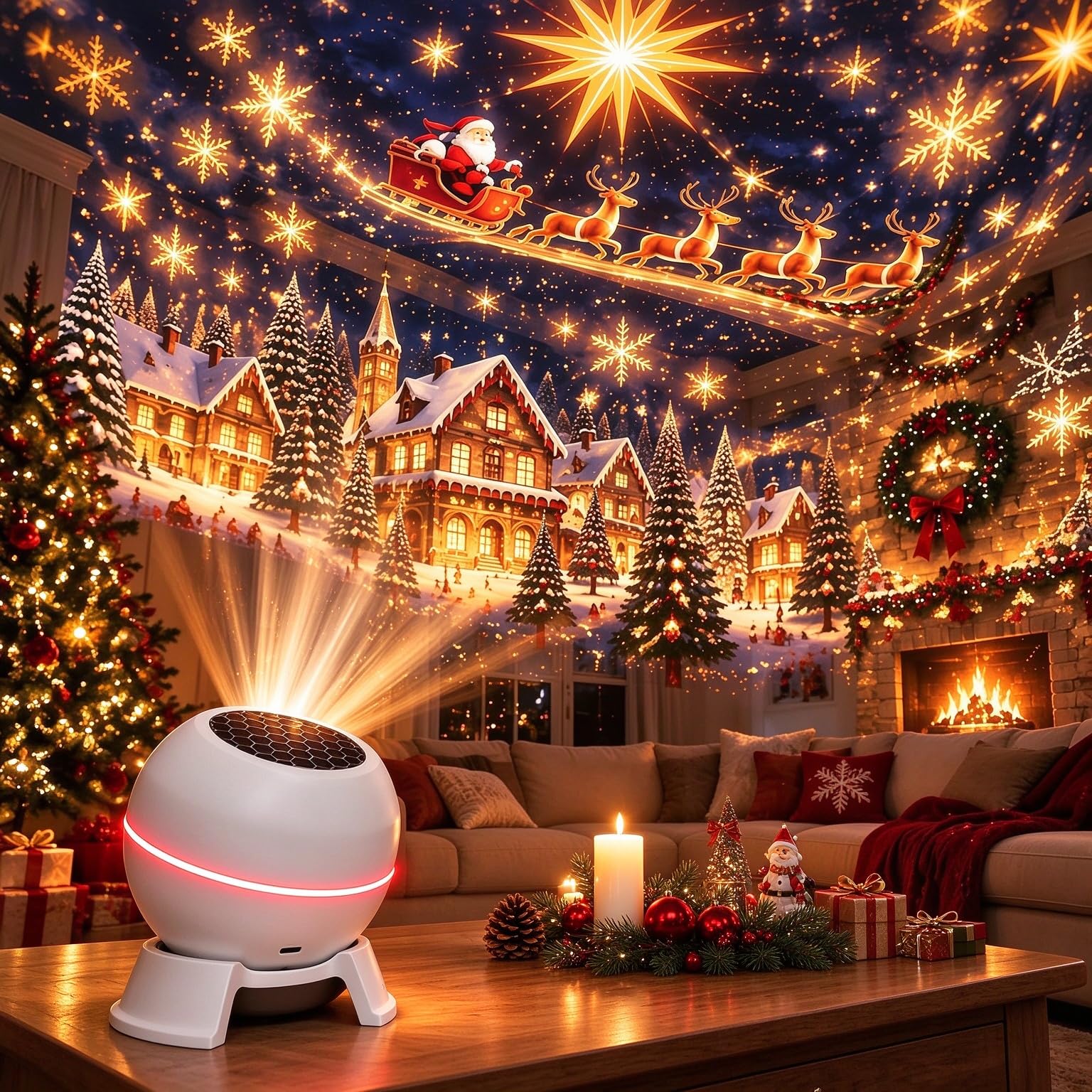 Magical Christmas Projection Night Light,Plug and Play USB Xmas Projector | 360° Rotating Holiday Projector, Room Ambiance, N