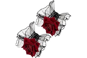 SUPVOX Goth Lolita Lace Wrist in Burgundy Rose with Elastic Fit, Steampunk Dress Accessories for Women’s