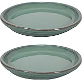 Sunnydaze 12-Inch Ceramic Plant Saucers - Plant Drip Trays for Outdoor Planter Flower Pot Drainage - Set of 2 - Seafoam