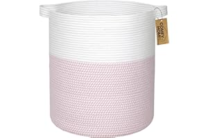 COMFY-HOMI XXL Large Laundry Basket with Handles Blanket Baskets Living Room|Woven Cotton Rope Decorative Basket Laundry Hamper Baby Basket Nursery Dog Toy Storage Organizer Bin-16”x18”-White/Pink