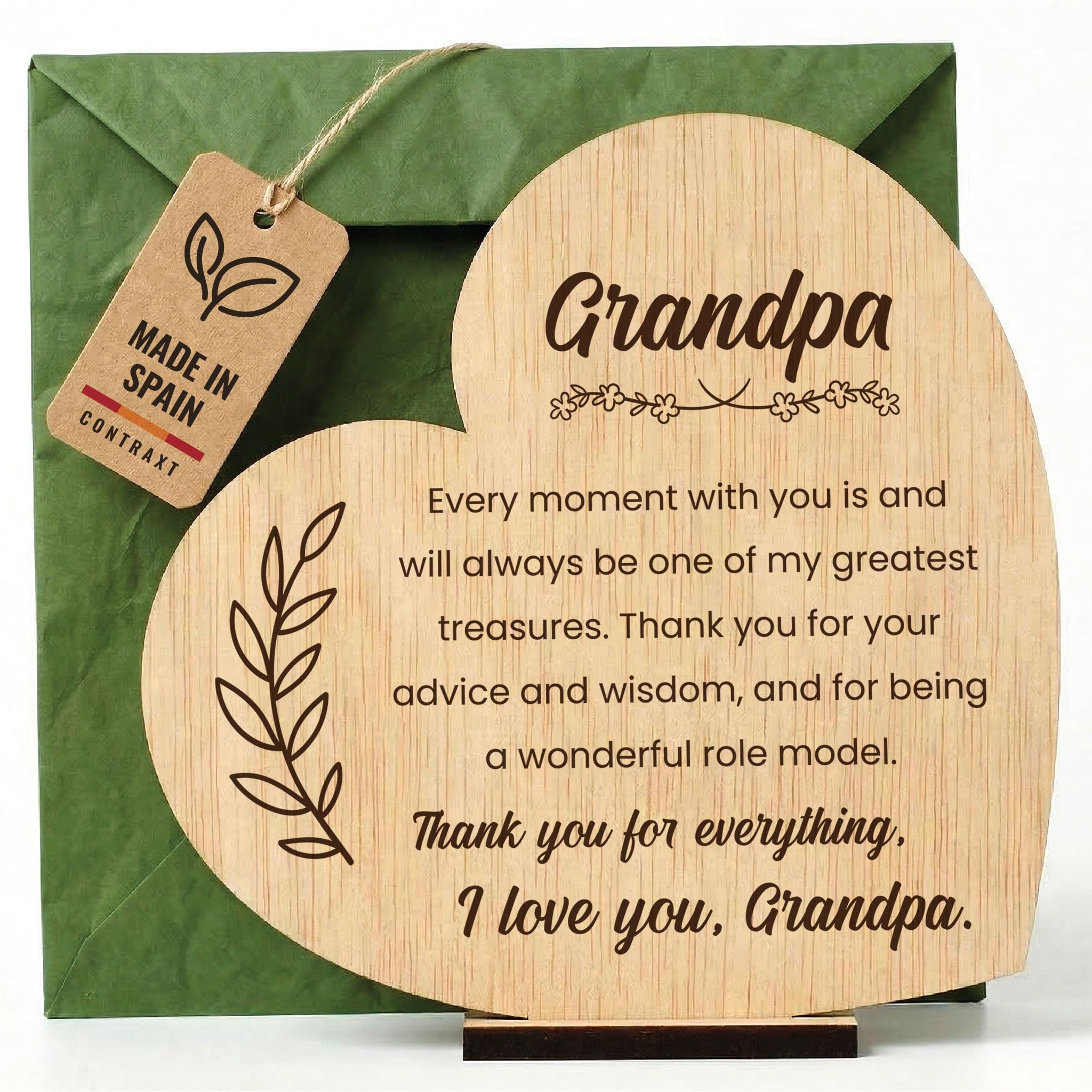CONTRAXT Wooden Grandfather Card. Unique Grandfather's Day Gift. Wooden Sentimental Gifts for Grandpa. Christmas Cards from Grandson Granddaughter