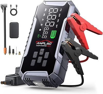 ANFLAG Car Jump Starter with Air Compressor 160PSI, 7000A Car Battery Jumper Starter Portable 12V Jump Box(All Gas/12L Diesel), Cordless Tire Inlfator, 26800mAh Powerbank, Led Lights, Safety Hammer