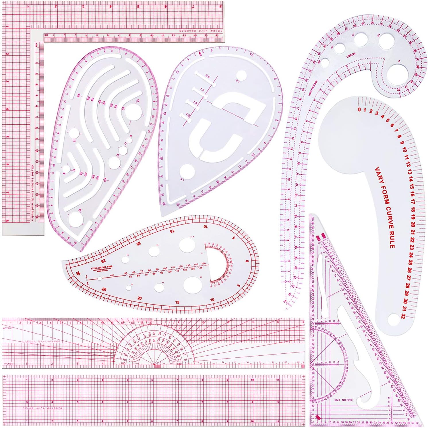Frienda 9 Styles Fashion Clear Metric Sewing Ruler Set