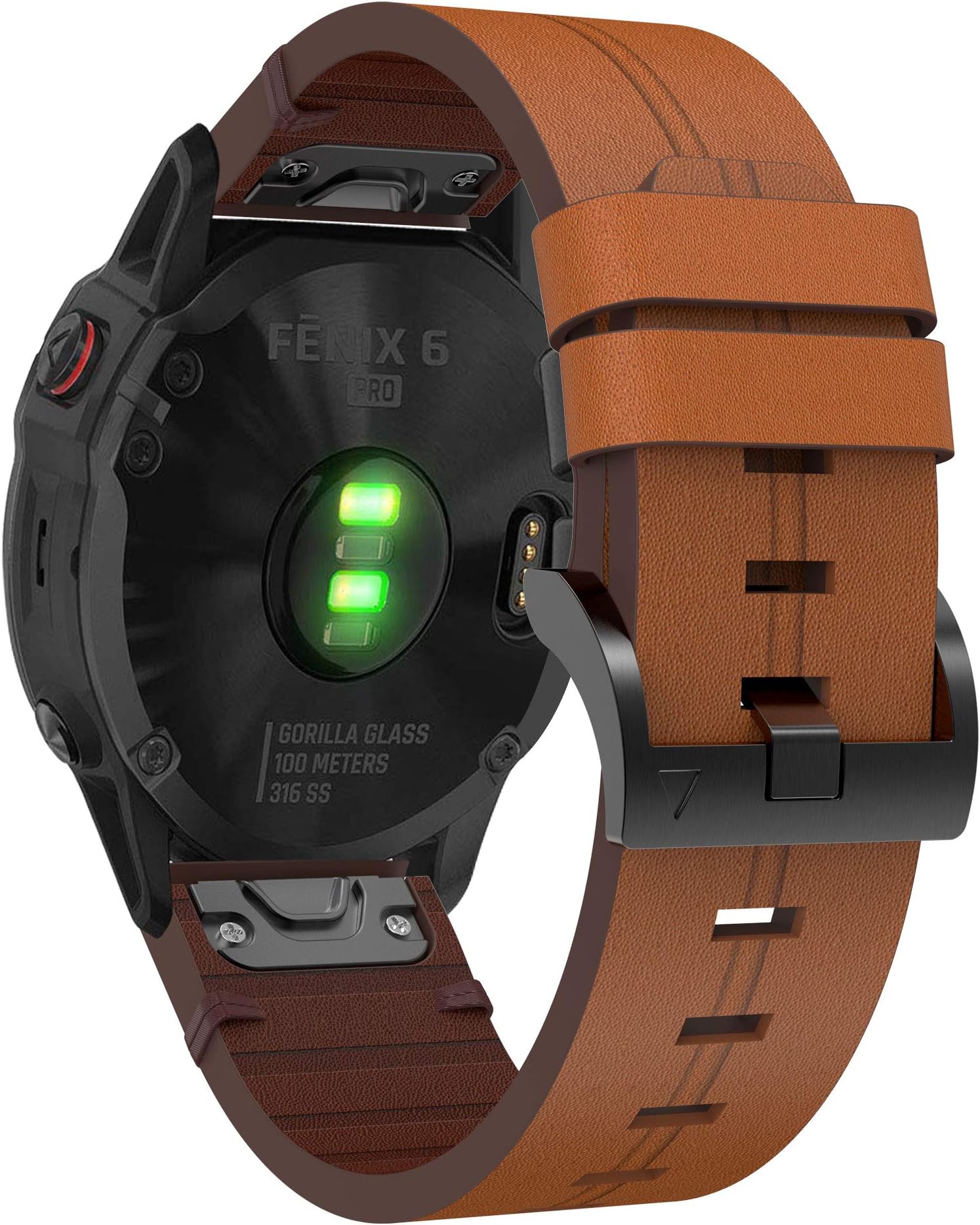 YSSNH Leather Watch Band Compatible for Fenix 5/Fenix 5 Plus/ Fenix 6/6 Pro/6 Pro Solar/6 Sapphire, watch Band with Premium Leather Compatible for Approach S62/S60,Forerunner 935/945, Brown