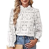 SOFIA'S CHOICE Women's Lace 3/4 Sleeve Shirts Crochet Eyelet Crew Neck Dressy Blouse Sheer Top