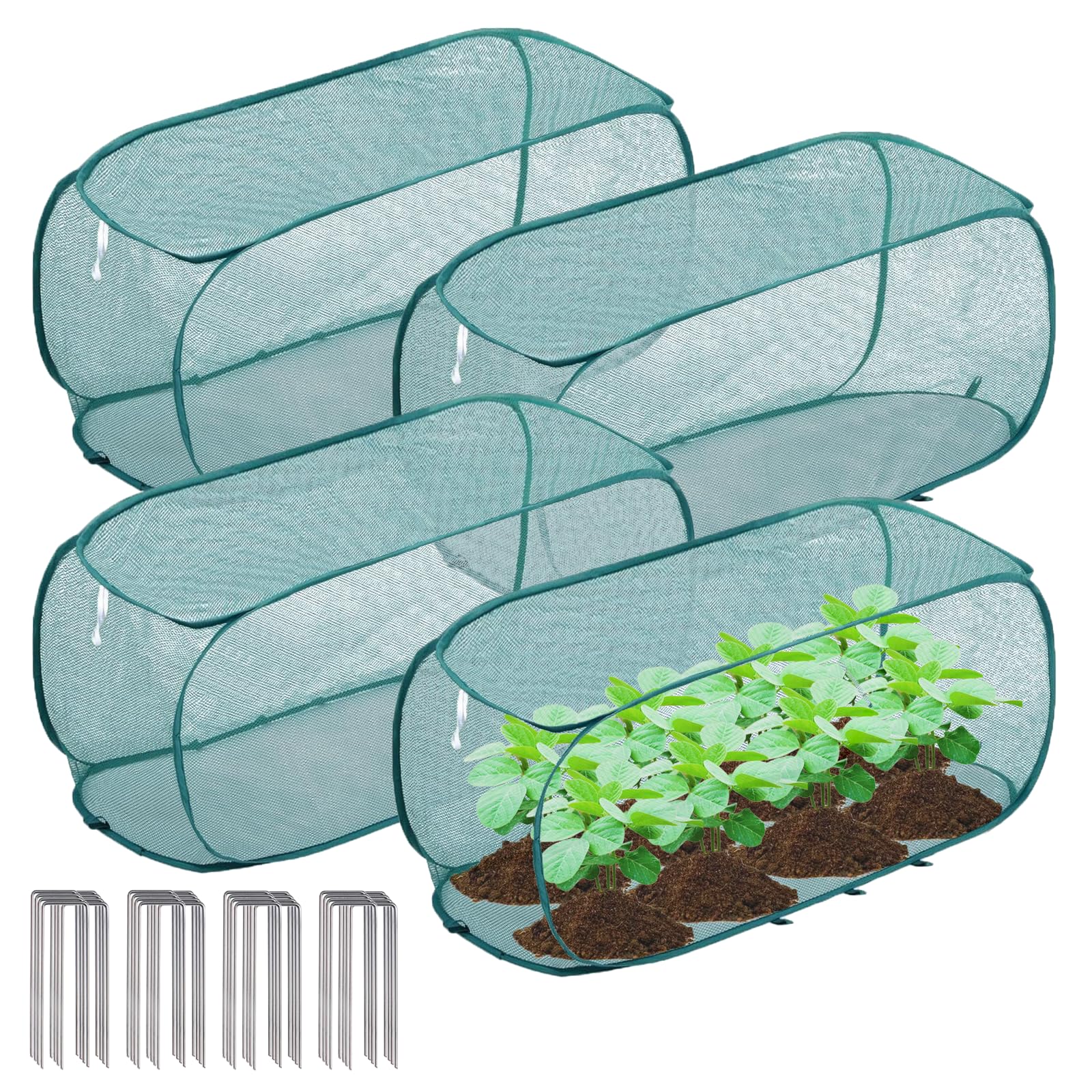 Photo 1 of TIMSO 4 Pack Pop Up Raised Bed Cover & Foldable Crop Cage - 30% Sunblock Shade Cloth Plant Protector with Stainless Steel Frame & 32 Stakes - 39"x18"x16" for Vegetables, Seedlings