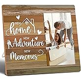 SSQBZU Housewarming Gifts New Home New Adventure New Memories, 4x6 Picture Frame, Wooden Photo Frame, Housewarming Party Decorations, Wall Mount & Table Top, New Home Essentials. (006)