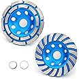 SWIGRANCE 2Pcs Diamond Concrete Grinding Cup Wheels 115mm 4-1/2" Set (Double Row + Turbo Row Segment), Fits 7/8" Arbor for An