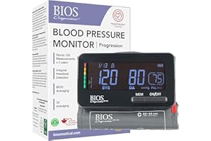 BIOS Diagnostics Blood Pressure Monitor, Tubeless – Upper Arm Cuff, 2-User Memory (150 Readings Each), 3X Averaging, Irregula