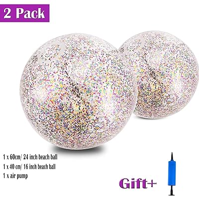 Xjunion 2 Pieces Shiny Glitter Beach Ball Bulk Inflatable