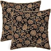 Vintage Tapestry Floral Soft Velvet Throw Pillow Covers Set of 2 Black Brown Bohemian Boho Carpet Flowers Decorative Pillow Covers 18x18 Inch Rustic Retro Rug Pillow Case For Sofa Couch Home Decor