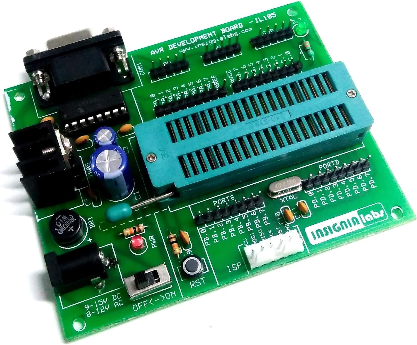 INSIGNIA LABS - ATMEL AVR Project Development Board with ZIF Socket, ATMEGA32 & MAX232