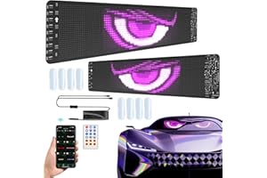 DIENSPEAK Devil Eyes Light for Windshield, 2PSC - 19.3"x4.3" Led Eyes, Led Flexible Film Screen for Cars, SUVs & Trucks, Programmable USB Matrix Panel, App/Remote Control, Custom Car Sign, IP65 Waterproof