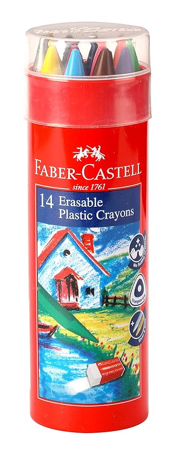 Faber-Castell Erasable Crayon Tin Set - Pack of 12 (Assorted) + 2 FREE Gold and Silver