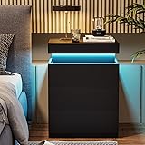 LED Nightstand with 3 Drawers, Bedside Table with