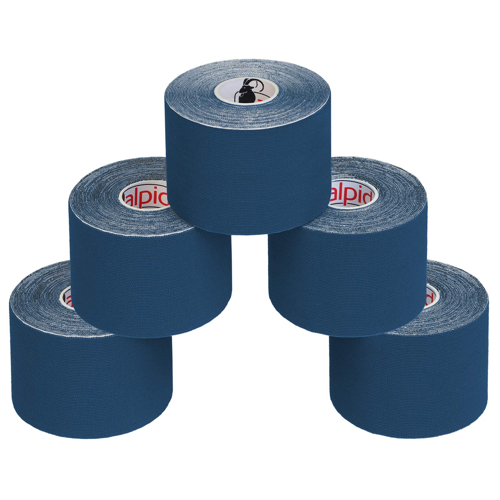 ALPIDEX 5 Rolls Kinesiology Tape Many Colors 5 m x 5 cm Application Examples E- Book Skin Friendly Muscle Support Elastic Strapping Tape, Colour:dark blue