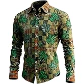St Patricks Day Shirt Men Irish Shamrock Button Down Long Sleeve Shirt Saint Patrick'S Clover Graphic Holiday Outfit