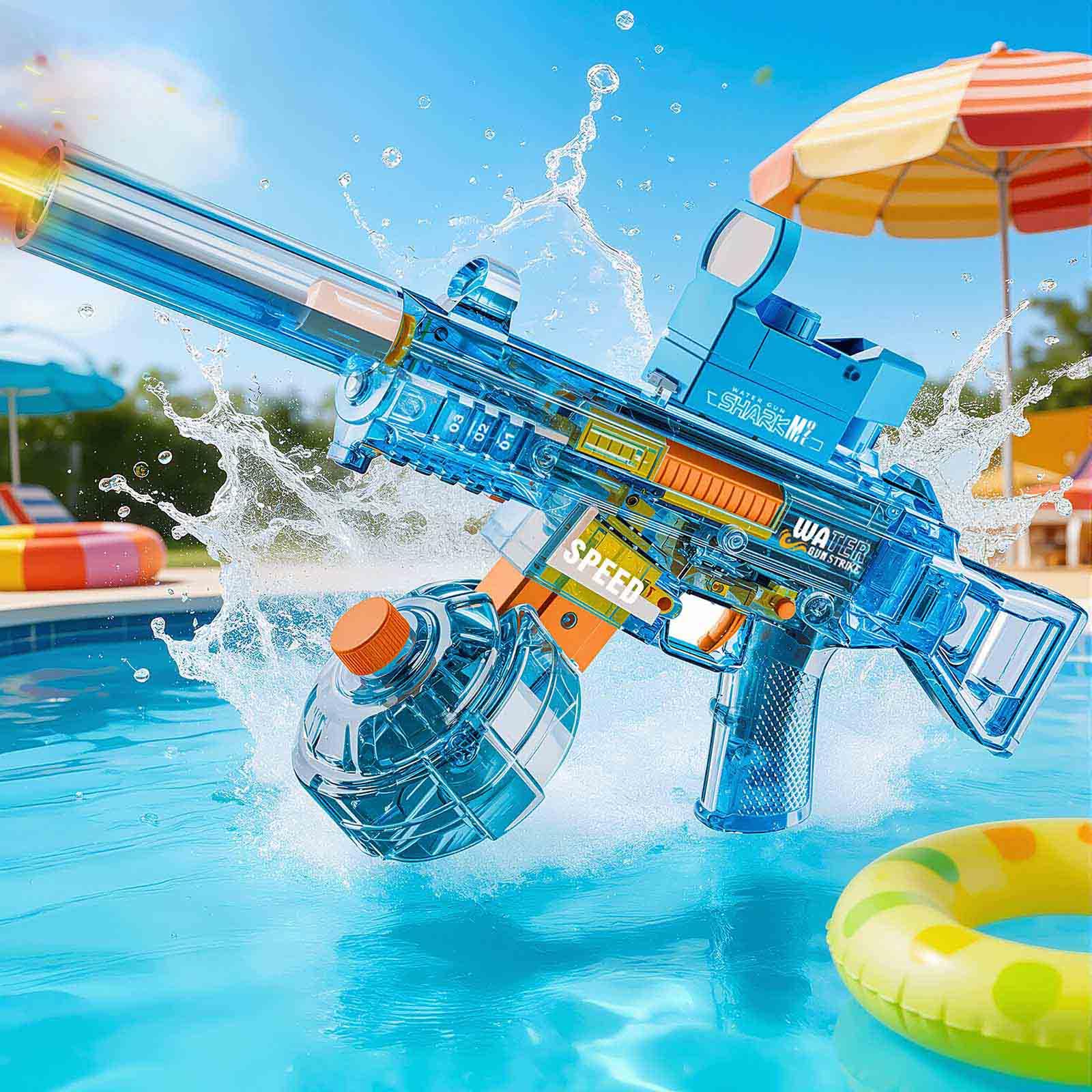 MOZC Electric Water Gun Kids, Automatic Water Gun with Lighting Effects, Automatic Suction, Range of 6-8M, Long Battery Life, Water Gun used in Swimming Pools, Beaches, Water Parks(MP5 Grey) ﻿
