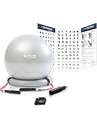 Superior Fitness 600 lb Exercise/Yoga / Stability Ball With Heavy Duty Gym Quality Resistance Bands & Pump - Improves Balance, Core Strength, Back Pain & Posture - For Men & Women