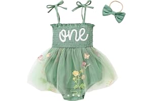 TITKKOP Baby Girl 1st Birthday Clothes One Year Old Tulle Romper Sleeveless Bodysuit Cake Smash Outfits
