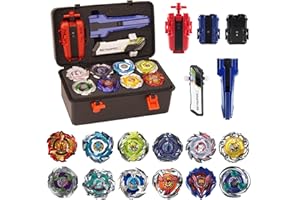 OWENKELNG Battling Burst Gyro Blade Toy Set Gift 12 Burst Spinning Tops 2 Two Way Launchers Grip Starter for Boys Children Kids 6 8 10 12+ Battle Game with Portable Box