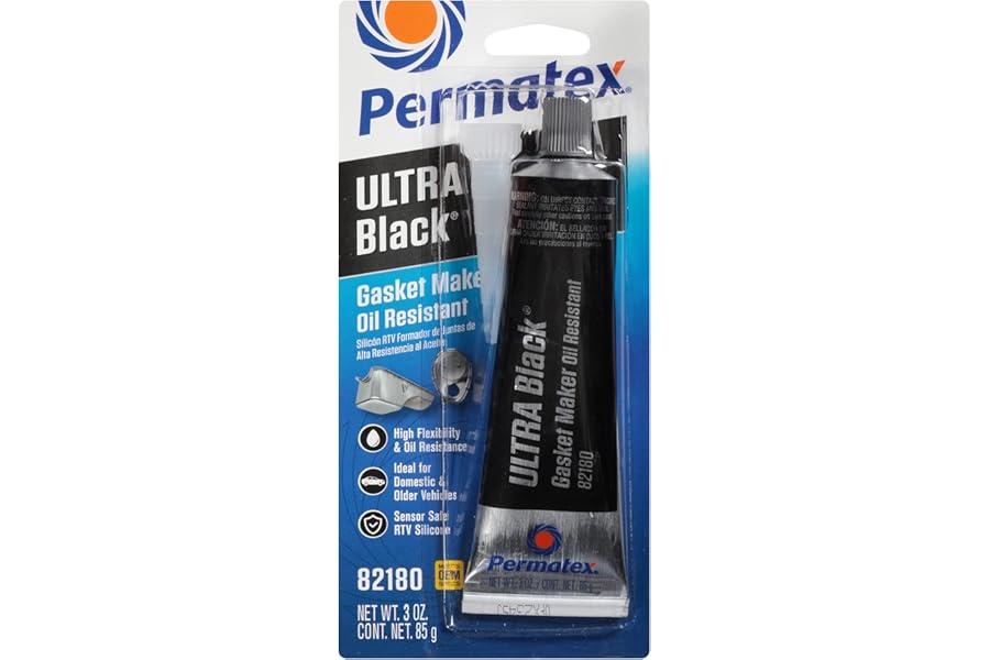 Permatex 82180 Ultra Black Maximum Oil Resistance RTV Silicone Gasket Maker, Sensor Safe and Non-Corrosive, for High Flex and