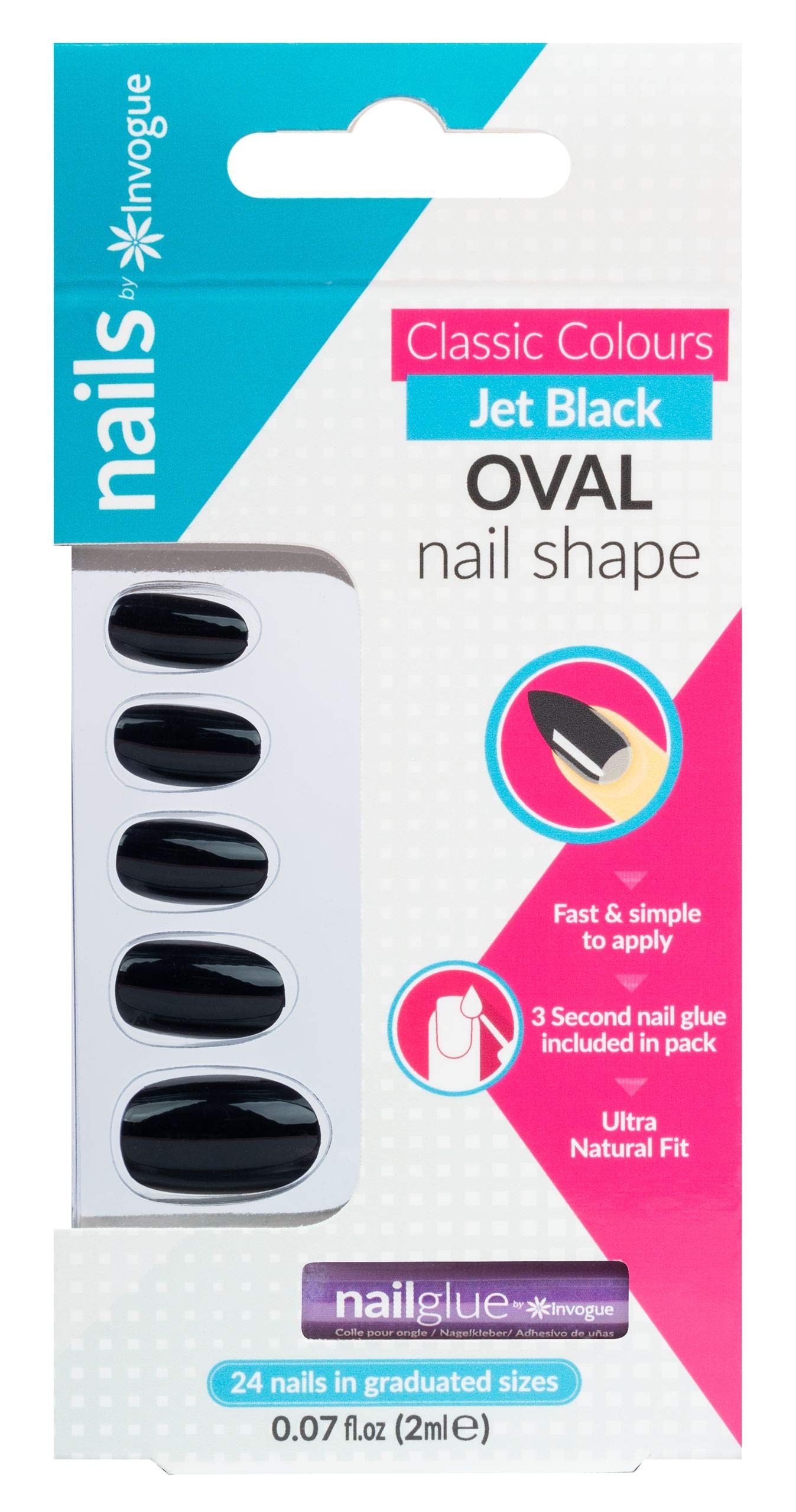 Invogue Coloured Oval Nails - Jet Black (24 Pieces)
