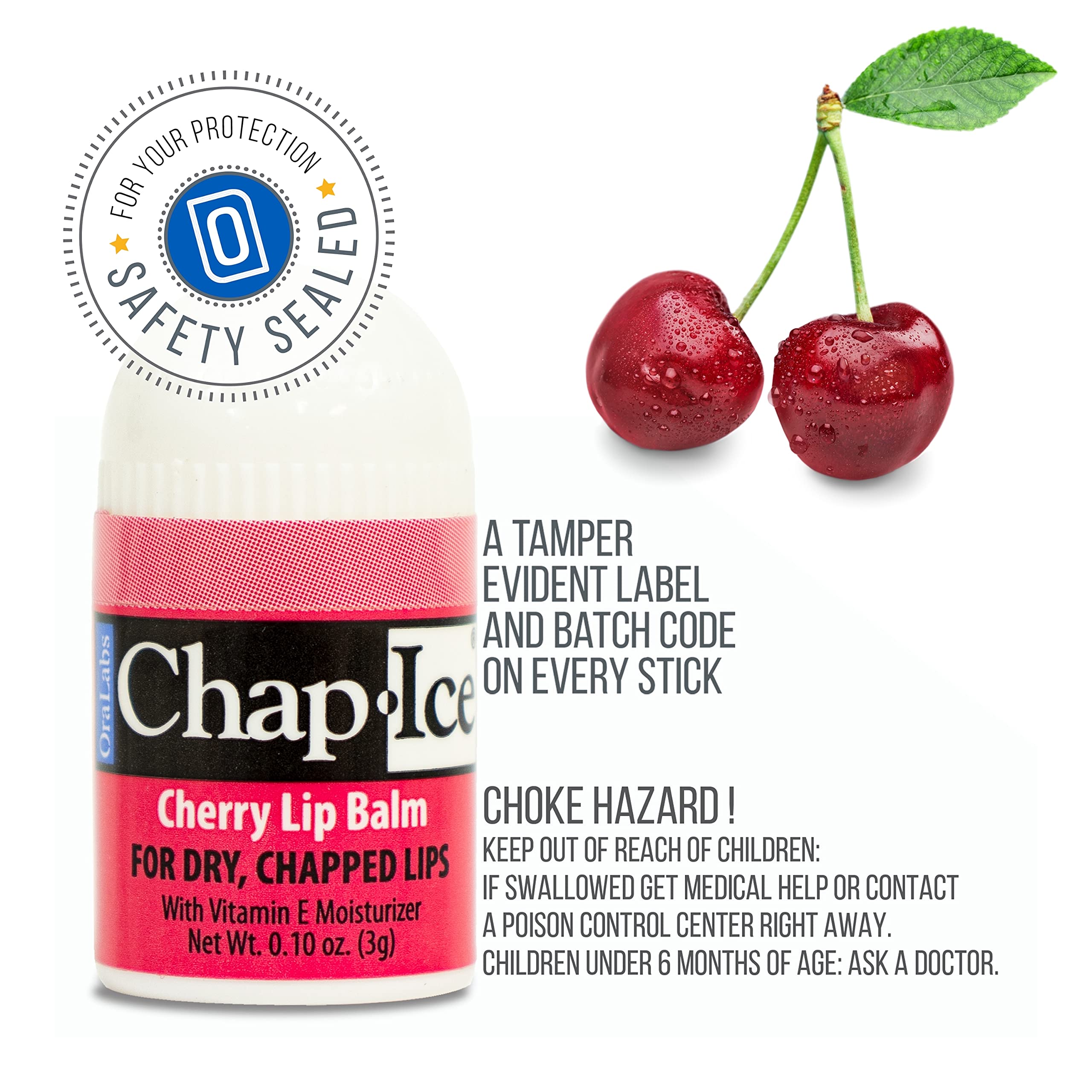CHAP-ICE 12-Count Mini Cherry Lip Balm Pack Fortified with Vitamin E for Dry, Cracked Lips | Made in USA | Cherry Flavor (0.10oz/3g Each)