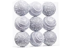 ChrisWish Silver Christmas Ball Ornaments, Christmas Ball Decorations Shatterproof Plastic Hanging Pearl Balls for Holiday Party(90mm/3.54", 9ct)