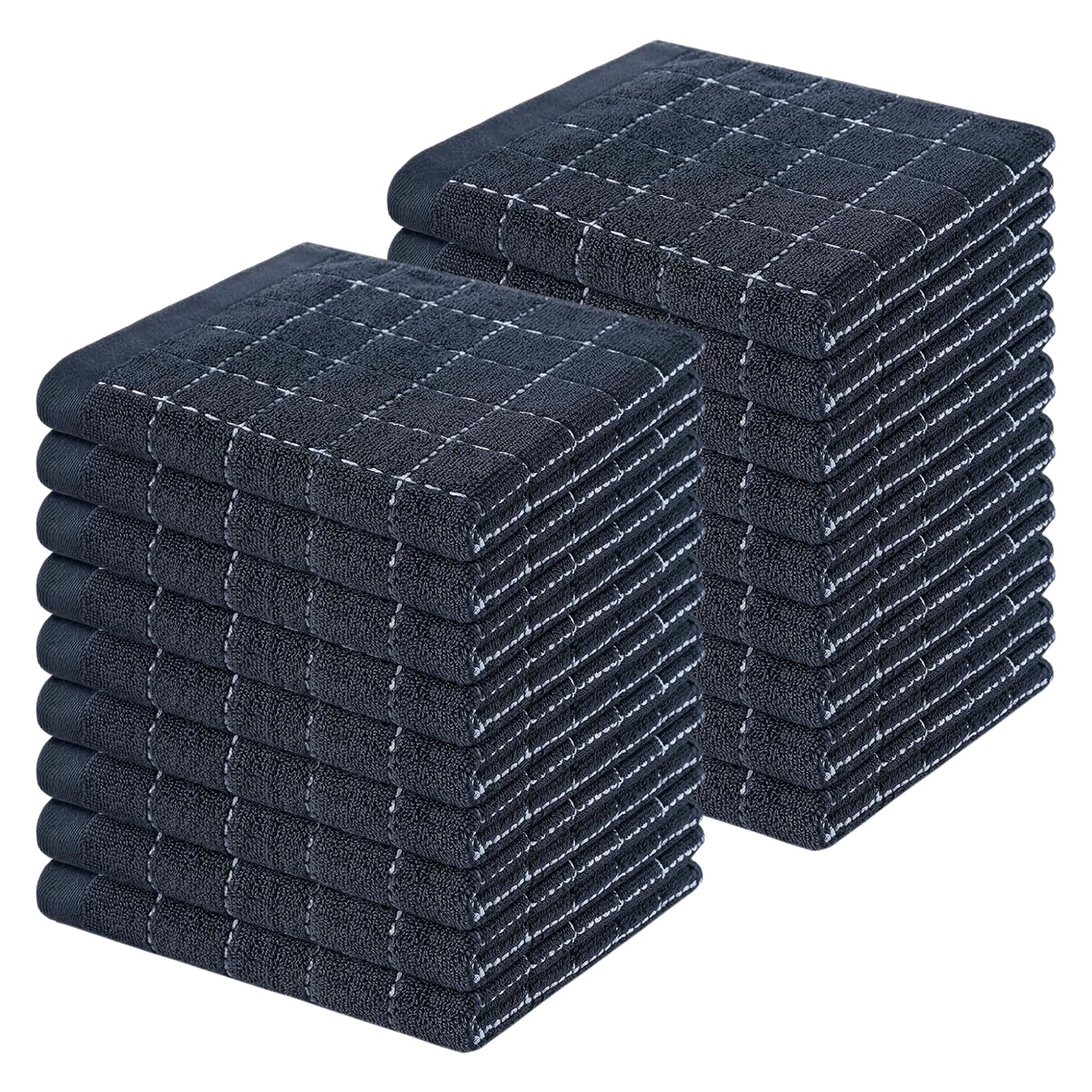 Homaxy 100% Cotton Terry Kitchen Dish Cloths, Ultra Soft and Absorbent Dish Towels for Kitchen, Suitable for Drying and Washing Dishes, 18 Pack, 12 x 12 Inches, Dark Grey Image