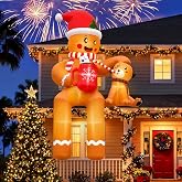 AerWo 14 FT Giant Christmas Inflatables Gingerbread Christmas Decorations | Sitting Gingerbread Inflatable with Puppy, Christmas Blow Up Yard Decorations with LEDs for Roof, Outdoor, Upgrade Blower