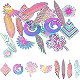 Pandahall 18Pcs Rainbow Filigree Charms Stainless Steel Pendants Flower Leaf Wing Rhombus Dangle Charms Etched Metal Embellishments for Bracelet Necklace Earrings Jewelry Making
