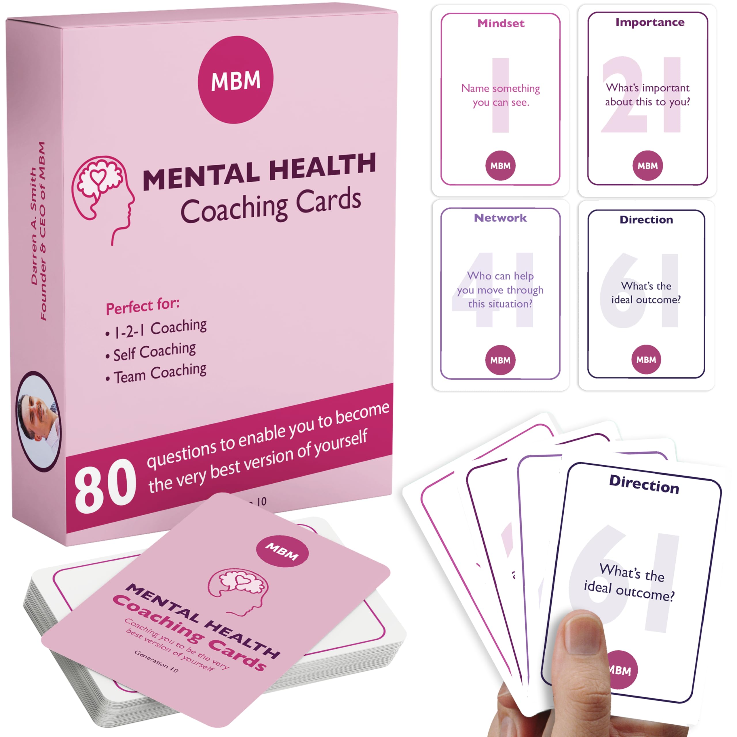 MBM 80 Mental Health Coaching Cards – Anxiety Relief, Emotional Support & Self-Care Prompts | Flash Cards for Coaches, Therapists & Mental Wellness Gifts