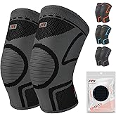 JWW Knee Compression Sleeve 2 Pack for Men and Women, Knee Brace for Knee Pain Relief, Comfortable Support for Running, Workout Sports and Daily Wear, Meniscus, ACL and Arthritis Recovery (Black, L)