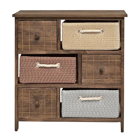 ts-ideen Landhaus Kommode Shabby Used Antik Look Schrank Regal mit Körben und Schubladen