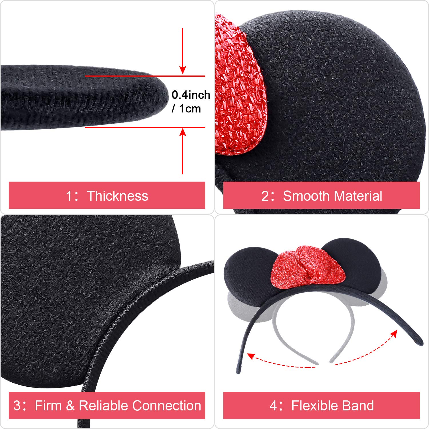 Mouse Ears Bow Set 12 Colorful Headbands Kids Birthday Party Trip Accessory Boys and Girls : Beauty