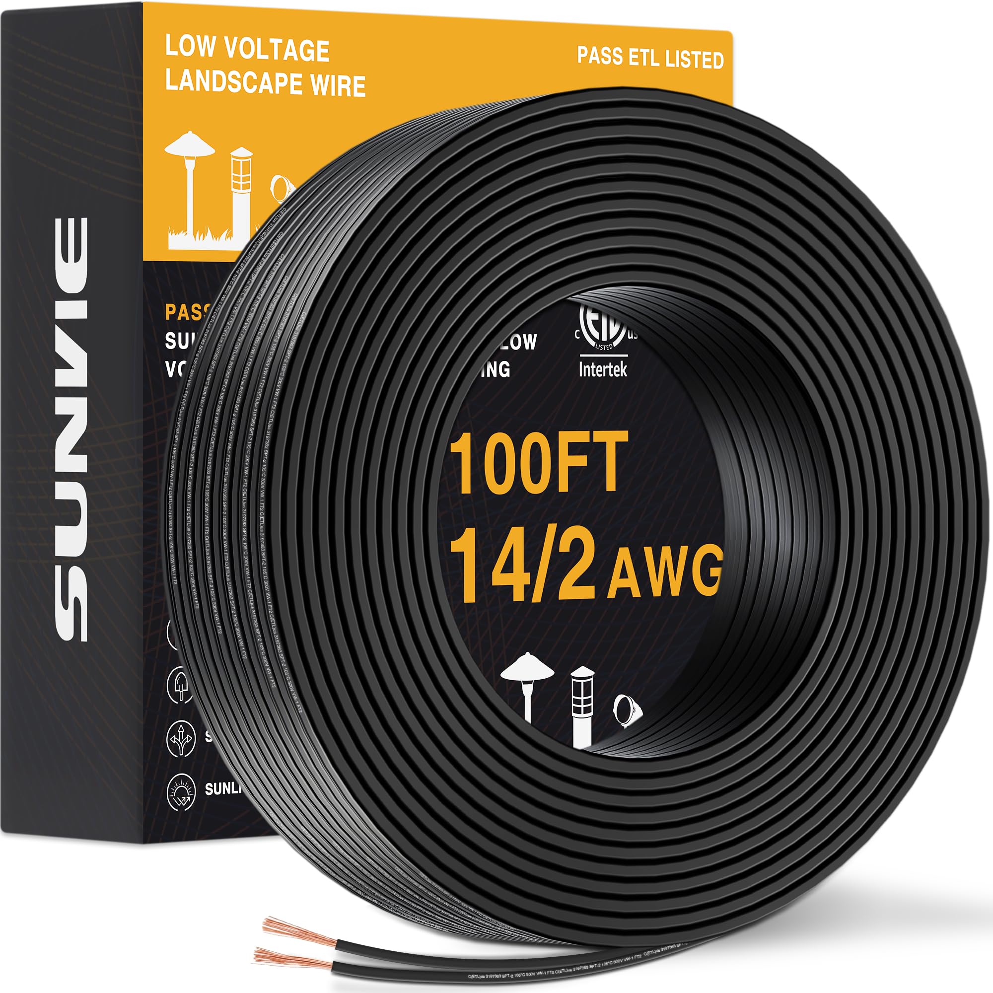 SUNVIE 100FT 14 Gauge Low Voltage Wire 14/2 Low